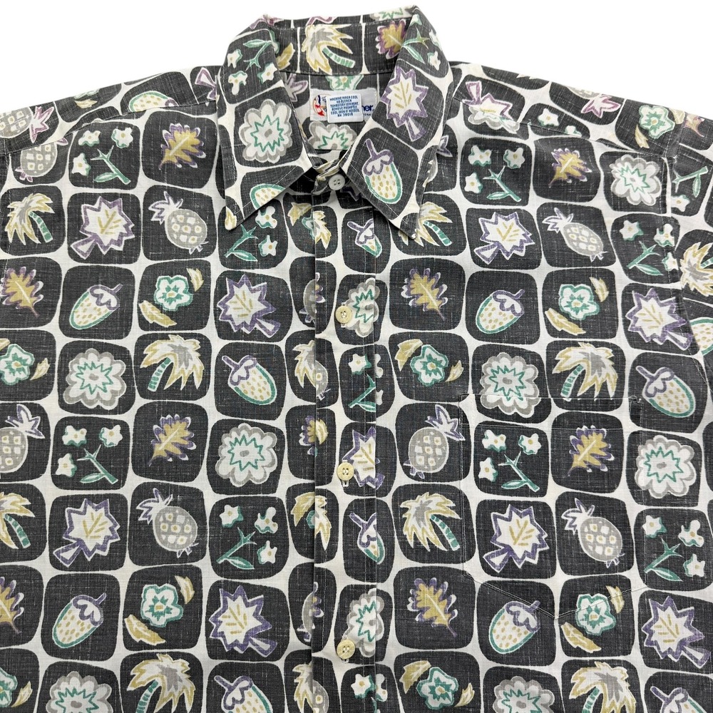 Reyn Spooner Shirt Mens M Gray Floral Short Sleeve Button Up Hawaiian Casual
